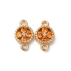 Оранжевый Шармы-соединители из латуни с паве из кубического циркония, цветок ссылки, реальный 18 k позолоченный, оранжевые, 10.5x6x2 мм, отверстие : 1.2 мм