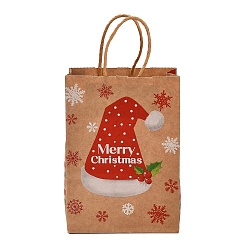 Hat Christmas Theme Rectangle Paper Bags, with Handles, for Gift Bags and Shopping Bags, Hat, Bag: 8x15x21cm, Fold: 210x150x2mm