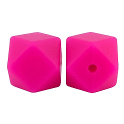Fuchsia Octagon Food Grade Silicone Beads, Chewing Beads For Teethers, DIY Nursing Necklaces Making, Fuchsia, 17mm