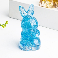Aquamarine Resin Rabbit Display Decoration, with Sequins Natural Aquamarine Chips inside Statues for Home Office Decorations, 40x40x73mm