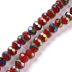 Dark Red Handmade Porcelain Beads Strands, Facted, Rondelle, Half Plated, Dark Red, 8x6.5mm, Hole: 1.4mm, about 66pcs/strand, 16.77 inch(42.6cm)