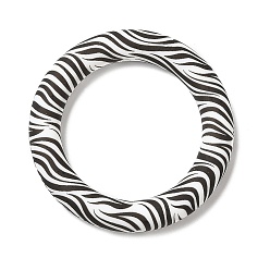 White Food Grade Eco-Friendly Silicone Pendants, Ring with Zebra Stripe Pattern, White, 65x10mm, Hole: 4mm