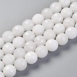 White Natural Malaysia Jade Bead Strands, Dyed, Faceted, Round, White, 10mm, Hole: 1mm, about 37pcs/strand, 14.5 inch(36.83cm)