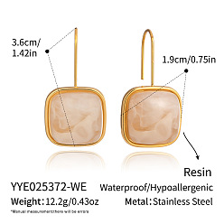 Бланшированный Миндаль 304 квадратные серьги-подвески из нержавеющей стали и смолы, реальный 18 k позолоченный, бланшированный миндаль, 36x19 мм