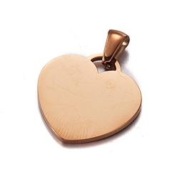 Rose Gold Stainless Steel Pendants, Stamping Blank Tag, Heart Charm, Rose Gold, 20x19.5mm