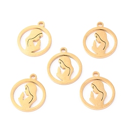 Golden 304 Stainless Steel Pendants, Laser Cut, Ring with Virgin Mary, Golden, 14x11.5x1.1mm, Hole: 1.4mm
