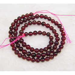 Dark Red Gemstone Beads, Garnet, Grade B, Round, 4mm, Hole: 0.8mm