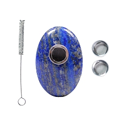 Lapis Lazuli Natural Lapis Lazuli Filter Funnels, Smoke Compressor, Tobacco Pipe Accessories, with Brush, Oval, 60x40mm