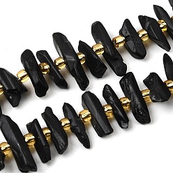 Черный Природных кристаллов кварца бисер нитей, граненые, окрашенные, палочка для наггетсов, с бисером, чёрные, 11~25x3~9x4~10 мм, отверстие : 1~1.2 мм, около 19~26 шт / нитка, 7.09~7.48'' (18~19 см)