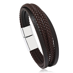 Brown skin white k22cm Minimalist Braided Leather Magnetic Clasp Bracelet for Men - Retro and Trendy Design
