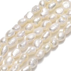 Linen Natural Cultured Freshwater Pearl Beads Strands, Two Sides Polished, Linen, 5.5~6x4.5x3mm, Hole: 0.7mm, about 56~66pcs/strand, 14.37~14.57''(36.5~37cm)
