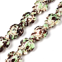 Бледно-Золотистый Синтетические бусины, окрашенные в бирюзовый цвет, эффект впрыска топлива, Морская черепаха, бледно золотарник, 17~18x14~14.5x7 мм, отверстие : 1.6 мм, около 22~23 шт / нитка, 14.96''~15.35'' (38~39 см)