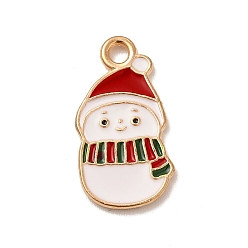 Snowman Christmas Theme Alloy Enamel Pendants, Light Gold, Snowman, 20x11x2mm, Hole: 2mm