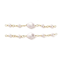 WhiteSmoke Rack Plating Brass Rhombus Links Connector Charms, with ABS Plastic Imitation Pearl Beads, Real 18K Gold Plated, WhiteSmoke, 62.5mm