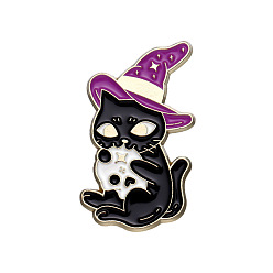 Hat Cartoon Witch Black Cat Enamel Pins, Golden Alloy Brooch for Women, Hat, 33x19mm