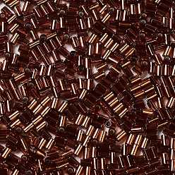 Saddle Brown Baking Paint Glass Round Bugle Beads, Silver Lined, Tube, Saddle Brown, 3.5~3.8x2~2.5mm, Hole: 1.2mm