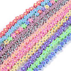 Couleur Mélangete Brins de perles en pâte polymère imprimées à la main, fleur, couleur mixte, 9.6x4mm, trou: 1.4mm, environ 38 pcs/chapelet, 12.99'' (33 cm)
