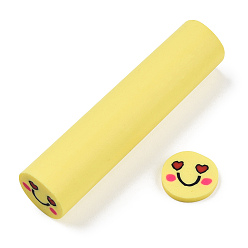 Yellow Handmade Polymer Clay Nail Art Decoration, Fashion Nail Care, No Hole Tubes, Column with Smiling Face Pattern, Yellow, 49~50.5x11~12mm