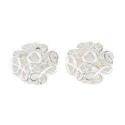 Посеребрённый Колпачки для бусин из прозрачного кубического циркония из латуни, цветок, 925 серебро покрытием, 8.5x9x2.5 мм, отверстие : 1.4 мм