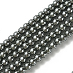 Gris Brins de perles de verre teints écologiques, Grade a, ronde, cordon en coton fileté, grises , 6mm, Trou: 1.2~1.5mm, Environ 70 pcs/chapelet, 15.7 pouce