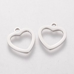 Stainless Steel Color 304 Stainless Steel Charms, Stamping Blank Tag, Heart, Stainless Steel Color, 12.6x11.8x1mm, Hole: 1.5mm