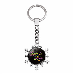 Word Rainbow Theme Word Love Is Love Glass Cabochons Keychain, Alloy Snowflake Pendant Keychain, Word, Cabochons: 2.5cm
