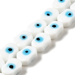 White Handmade Evil Eye Lampwork Beads Strands, Oval, White, 13~14x9.5~10x5~6mm, Hole: 1.4mm, about 28pcs/strand, 14.88 inch(37.8cm)