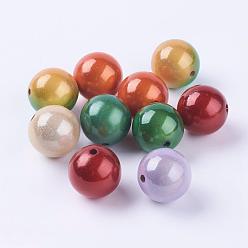 Mixed Color Spray Painted Acrylic Beads, Miracle Beads, Bead in Bead, Chunky Bubblegum Ball Beads, Round, Mixed Color, 20mm, about 120pcs/500g