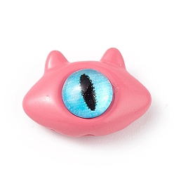 Deep Pink Spray Painted Alloy Beads, with Glass Eye, Cat Head, Deep Pink, 10.5x15x7mm, Hole: 1.5mm