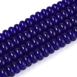 Полуночно-синий Прозрачные стеклянные бусины, рондель, темно-синий, 6~6.5x3 мм, отверстие : 1 мм, около 103~118 шт / нитка, 14.57~14.96 дюйм (37~38 см)