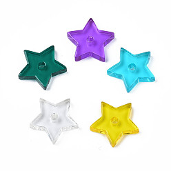 Mixed Color Transparent Acrylic Beads, Star, Mixed Color, 14x14.5x2.5~3mm, Hole: 1.8mm