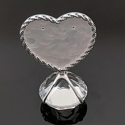 Heart Resin Imitation Pearl Earring Displays, Iron with Plastic Diamond Shaped Base Jewelry Display Stand, Heart, 9.5x6.5cm