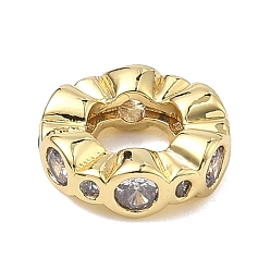 Сланцево-синий Латунные микро проложить Цирконий Европейский бисером, бусины с большим отверстием, плоско-круглые, стойки покрытие, долговечный, без кадмия и без свинца, реальный 18 k позолоченный, синевато-серый, 10x3 мм, отверстие : 4.8 мм