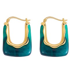 Green Acrylic Rectangle Thick Hoop Earrings, Minimalist Golden Alloy Jewelry Gifts for Women, Green, 31x21mm, Pin: 1mm