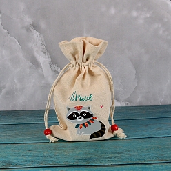 Other Animal Printed Rectangle Cotton Storage Bags, Drawstring Pouches Packaging Bag, Red Panda, 23x15cm