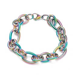 Rainbow Color 304 Stainless Steel Figaro Chain Bracelets, with Lobster Claw Clasps, Rainbow Color, 8-1/4 inch(21cm)
