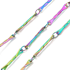 Rainbow Color Ion Plating(IP) 304 Stainless Steel Bar Link Chains, Soldered, with Spool, Rainbow Color, 14x2x0.9mm, 13.5x2.5x0.3mm, about 32.81 Feet(10m)/Roll