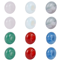 Mixed Stone Opalite & Natural Carnelian & Natural Amethyst & Natural Aventurine European Beads, Large Hole Beads, Rondelle, 14x8mm, Hole: 6mm, 6 Colors, 3pcs/color, 18pcs/box