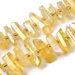 Champagne Gold Гальванические природный кристалл кварца бусы пряди, граненые, палочка для наггетсов, с бисером, шампанское золото, 11~25x3~9x4~10 мм, отверстие : 1~1.2 мм, около 19~26 шт / нитка, 7.09~7.48'' (18~19 см)