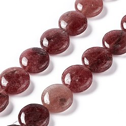 Quartz Fraise Naturel de fraise de quartz brins de perles, plat rond, 19.5~20.5x7~8mm, Trou: 1mm, Environ 20 pcs/chapelet, 15.55''~15.98'' (39.5~40.6 cm)