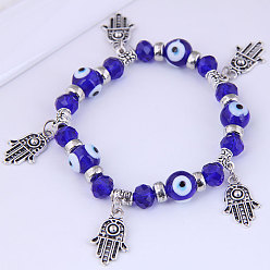 Blue bracelet Golden Devil Eye Crystal Bracelet with Metal Palm Pendant - Fashionable and Versatile Women's Accessory