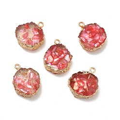 Red Transparent Resin Pendants, Nuggets Charm, with Light Gold Tone Iron Findings and Gold Foil, Red, 21~23x17~20x5.5mm, Hole: 1.6mm