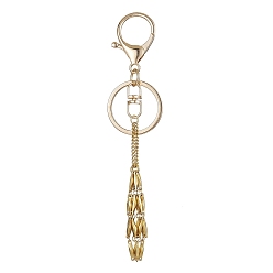 Golden 04 Stainless Steel Braided Macrame Pouch Empty Stone Holder for Keychain, with Alloy Keychain Clasp Findings, Golden, 13.1cm