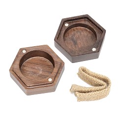 Camel Hexagon Wood Rings Boxes, Wedding Ring Gift Case with Magnetic Clasps, Camel, 5x5.7x2.6cm