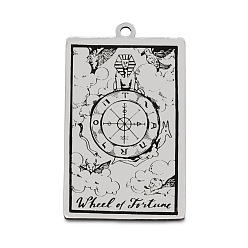 Stainless Steel Color Stainless Steel Pendants, Rectangle with Tarot Pattern, Stainless Steel Color, The Wheel of Fortune X, 40x24mm