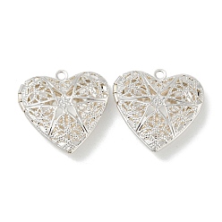 Silver Rack Plating Brass Locket Pendants, Long-Lasting Plated, Heart, Silver, 26x25.5x7x2mm