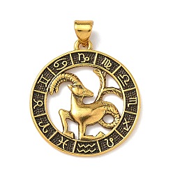 Козерог Латунные подвески, стойки покрытие, плоские круглые с созвездием, без свинца и без кадмия, долговечный, Козерог, 26x23.5x1.5 мм, отверстие : 3.8x3.4 мм