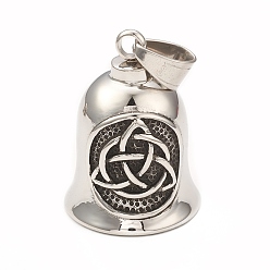 Others Vintage 304 Stainless Steel Gremlin Guardian Biker Bells Pendants, Motorcycle Biker Bell Charms, Antique Silver & Stainless Steel Color, Knot Pattern, 36x26mm, Hole: 10x6mm