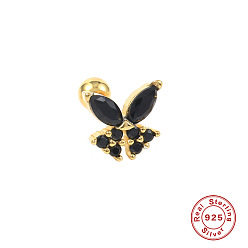 Golden Solo - Black Diamond Charming Butterfly Screw Stud Earrings in 925 Sterling Silver - Fashionable and Creative Ear Piercing Jewelry