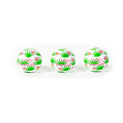 Other Plants Printed Wood Beads, Round, Lime Green, Plants Pattern, 20mm